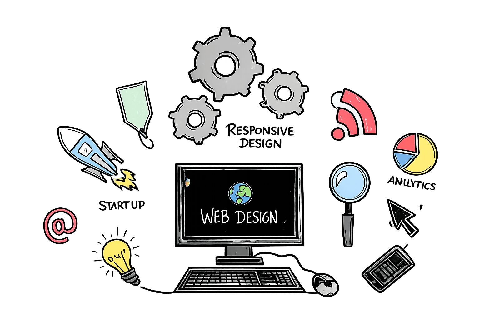 Desktop computer screen with web design elements